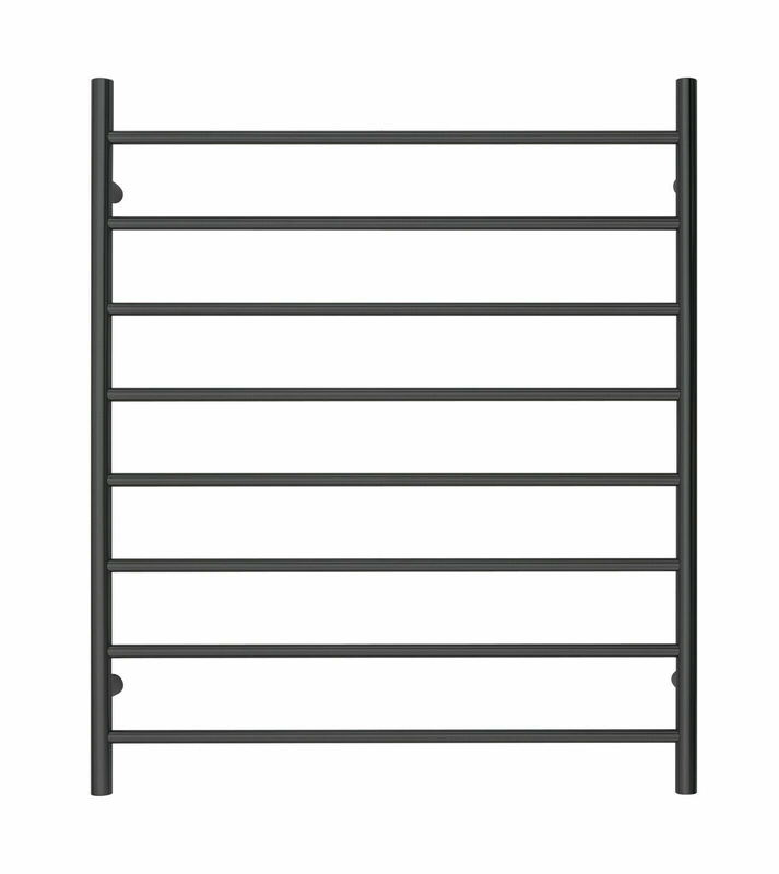 Premium Matte Black Heated Towel Rack - 8 Bars, Round Design, AU Standard, 1000x850mm Wide