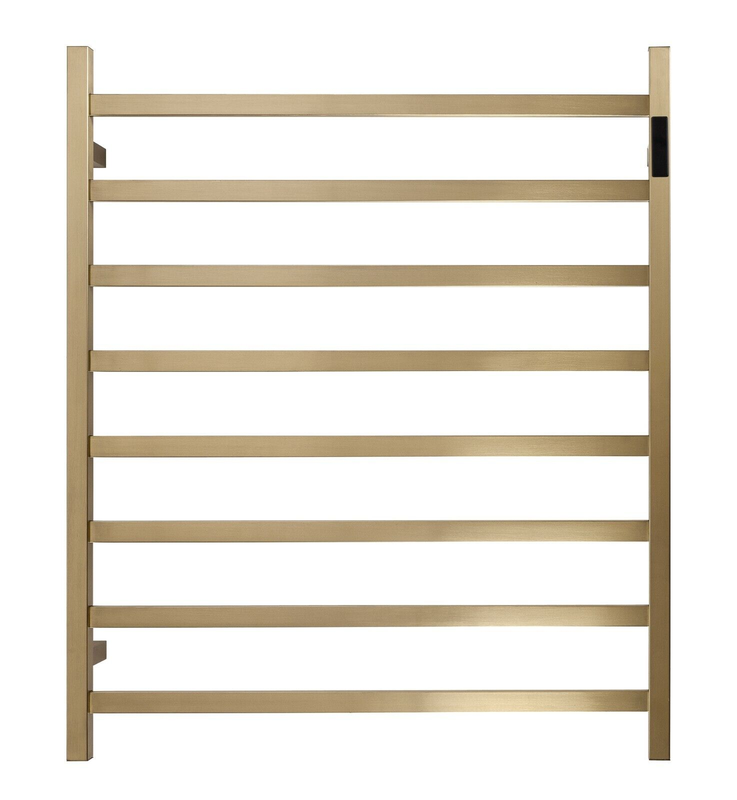 Premium Brushed Gold Heated Towel Rack With LED control- 8 Bars, Square Design, AU Standard, 1000x850mm Wide