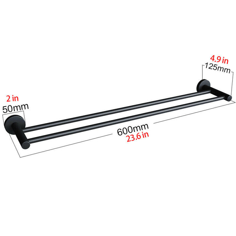 Luxurious Brushed Nickel Stainless Steel 304 Towel Rack Rail - Double Bar 600mm