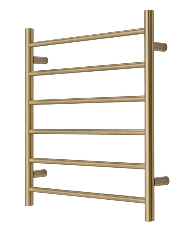 Premium Brushed Gold Heated Towel Rack - 6 Bars, Round Design, AU Standard, 650x620mm Wide