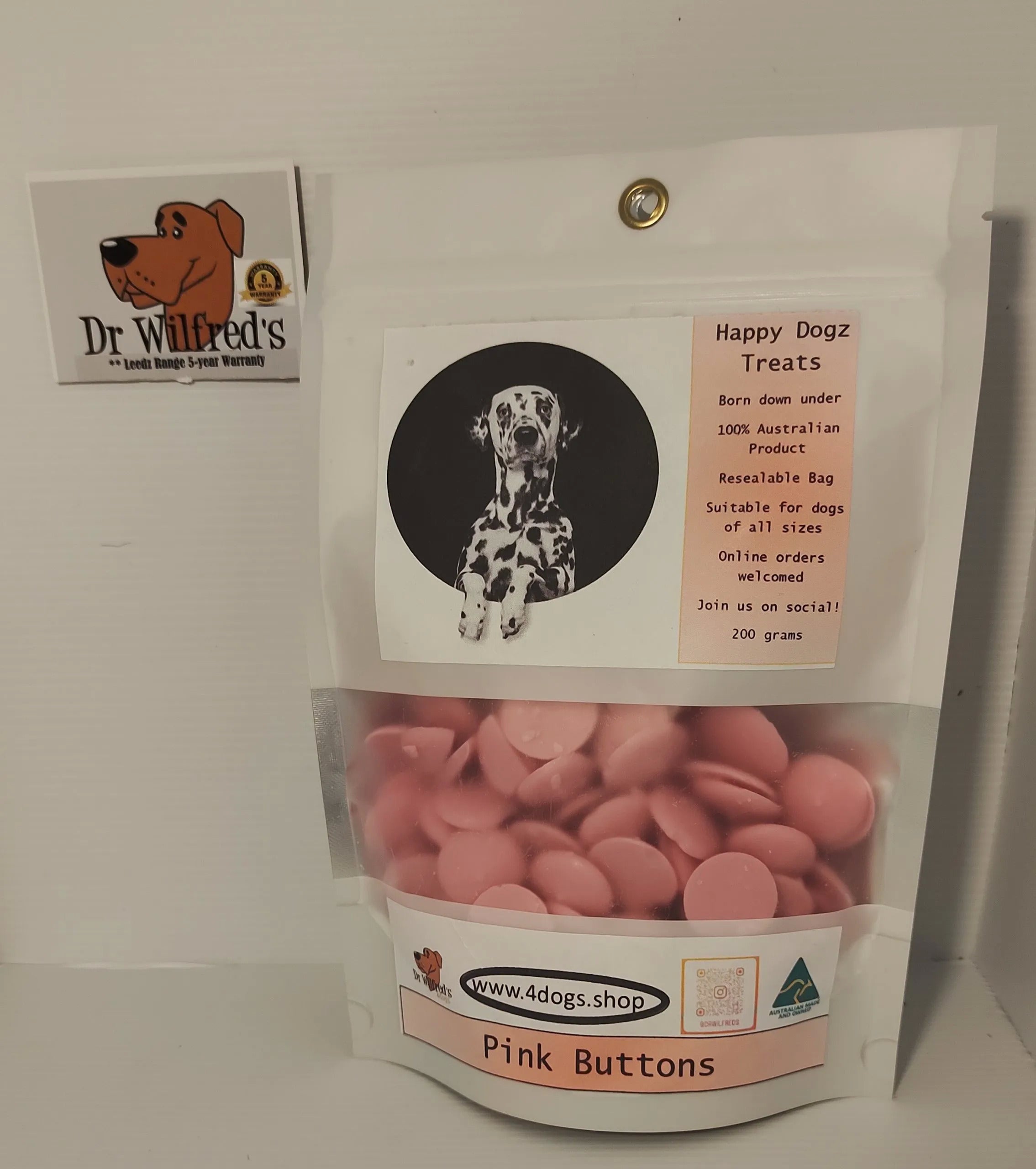 PINK BUTTONS Dog treats carob 100% Australian