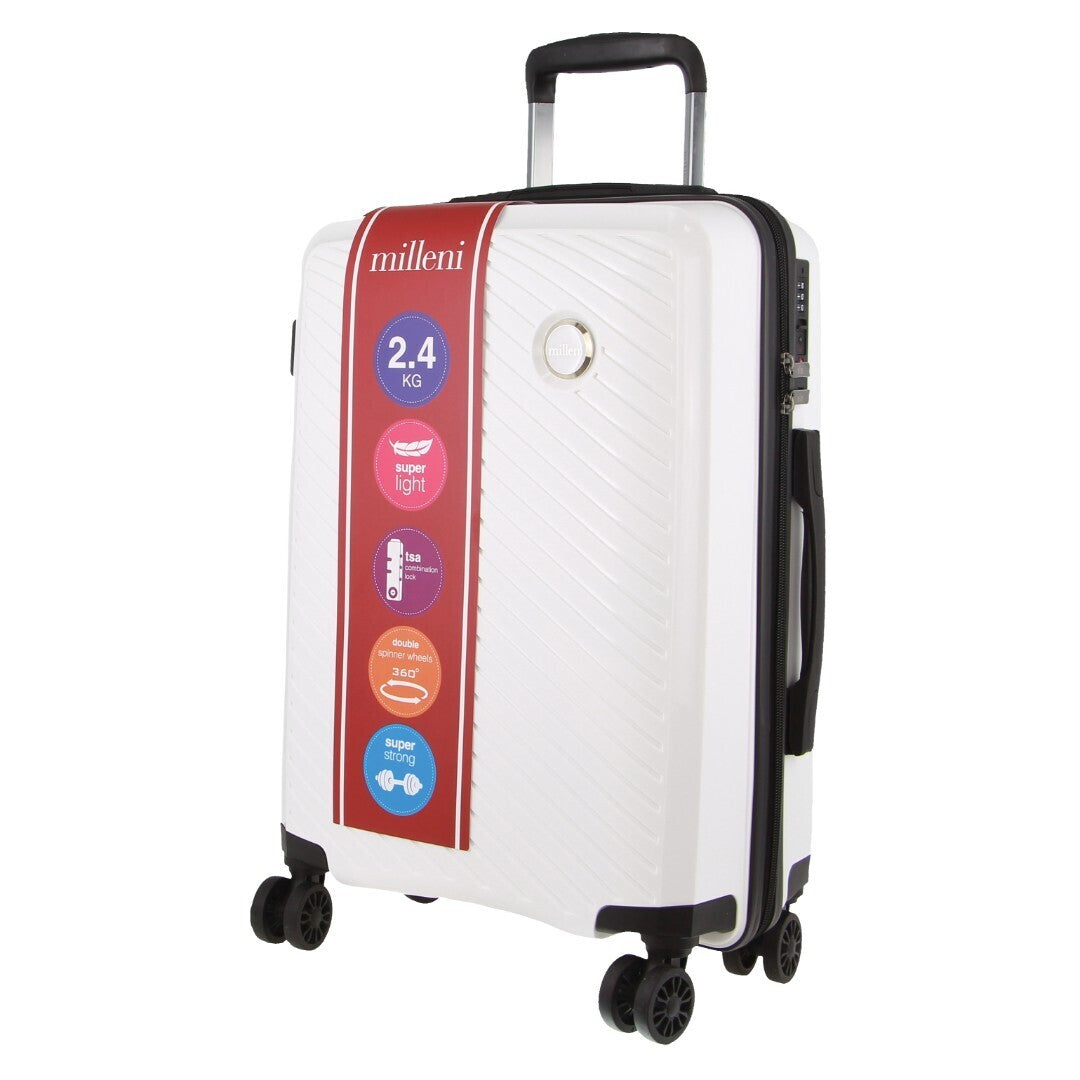 Milleni Hardshell Cabin Luggage Bag Travel Carry On Suitcase 54cm (39L) - White