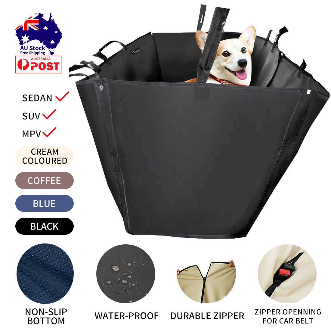 Ondoing Detachable Pet Dog Car Seat Cover Backseat Protector Hammock Waterproof Non-slip Cream