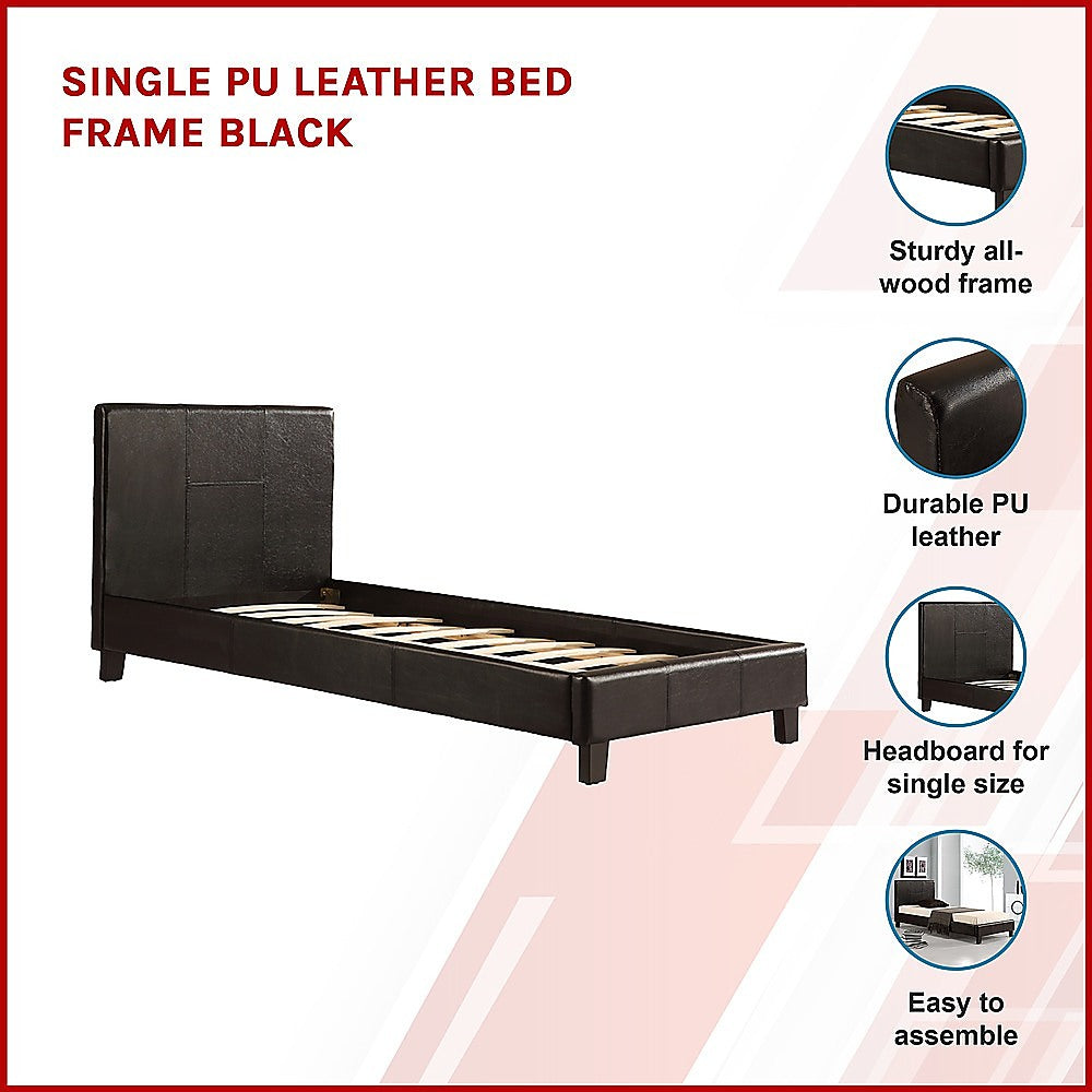 Single PU Leather Bed Frame Black