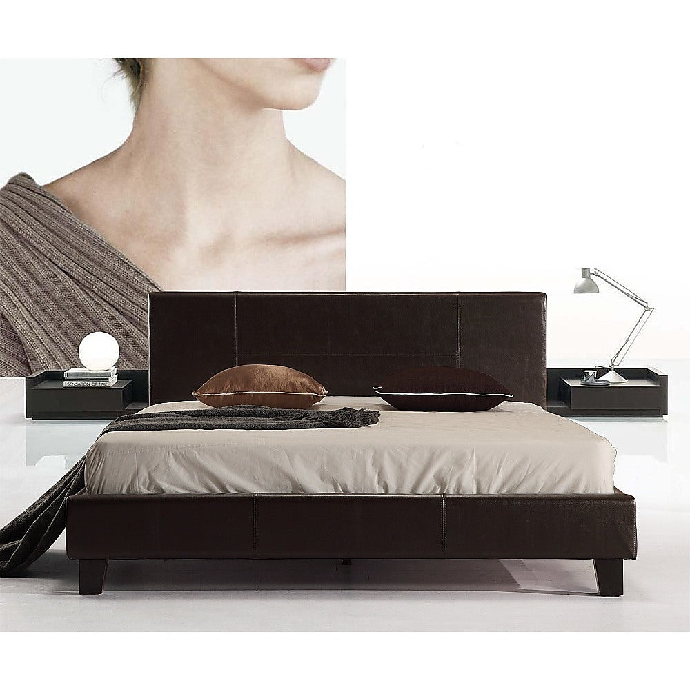 Double PU Leather Bed Frame Brown