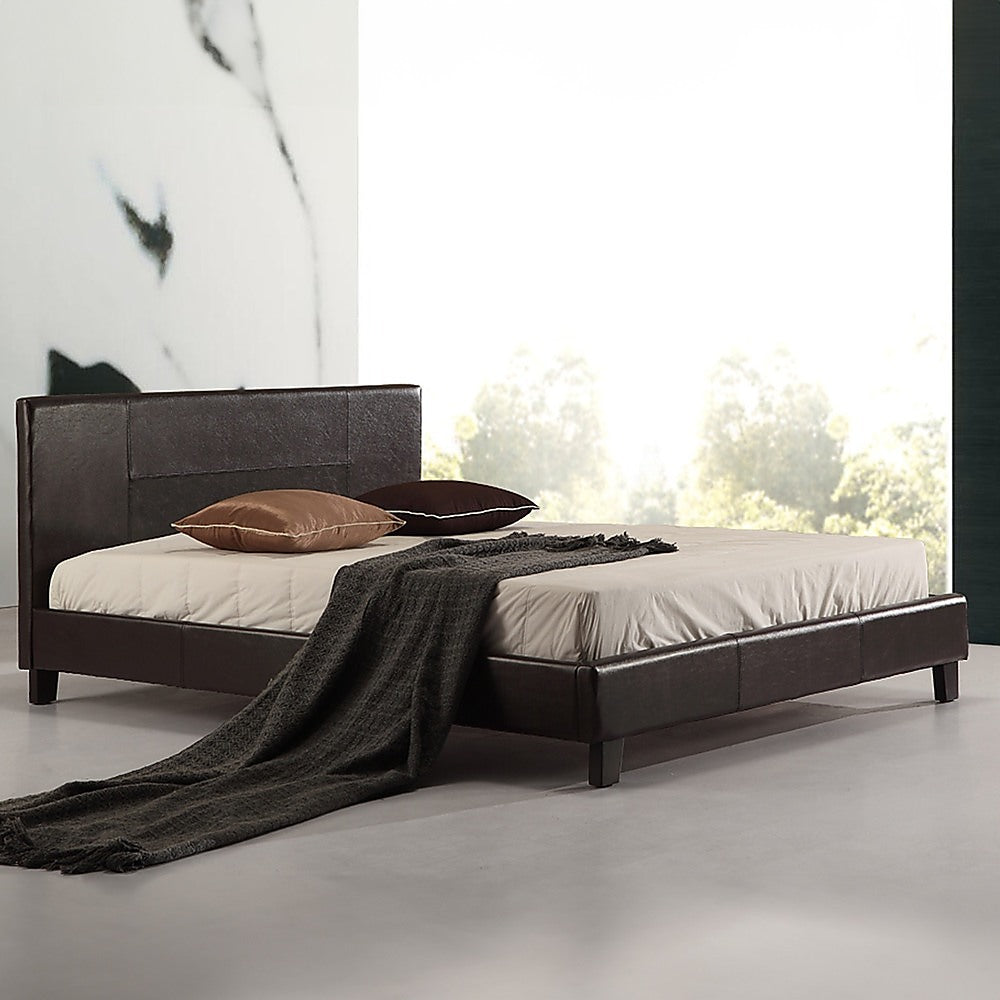 Queen PU Leather Bed Frame Brown