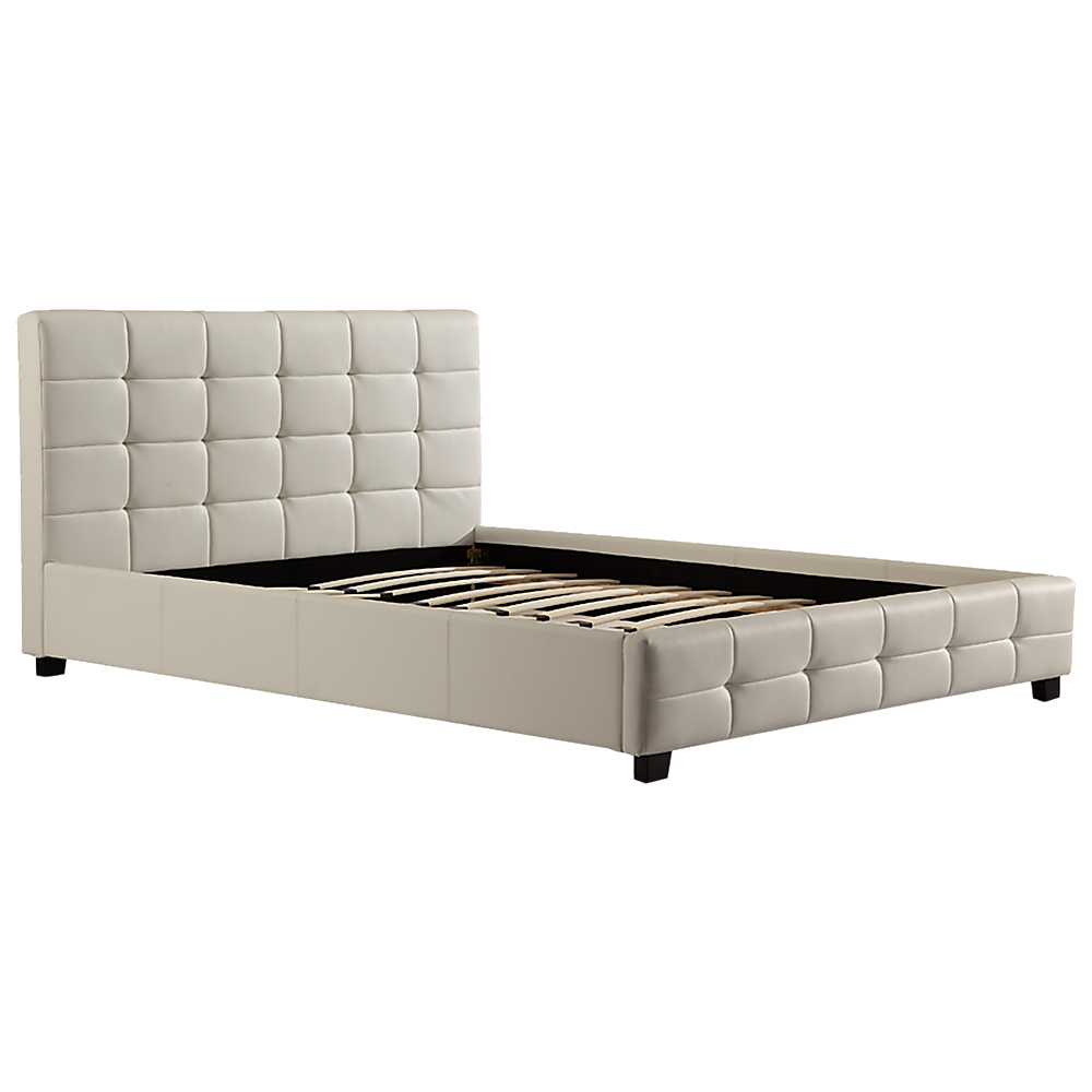 Double PU Leather Deluxe Bed Frame White