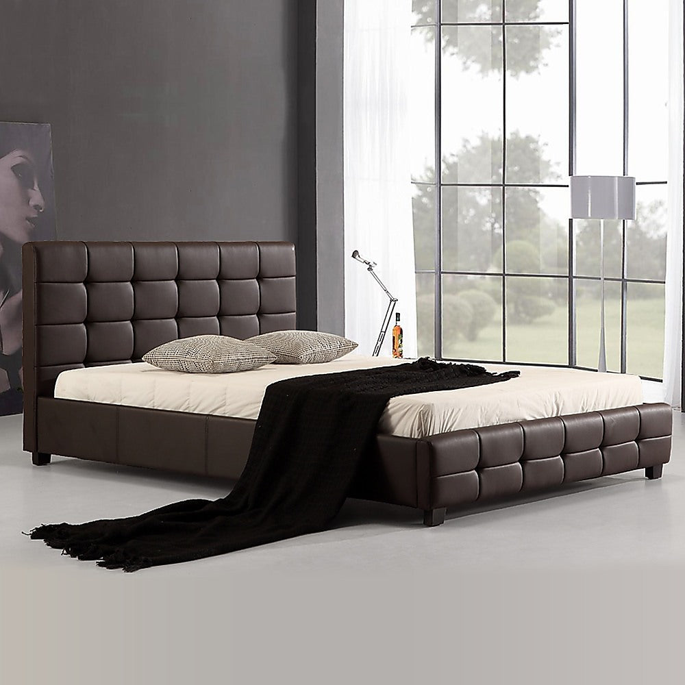 Queen PU Leather Deluxe Bed Frame Brown