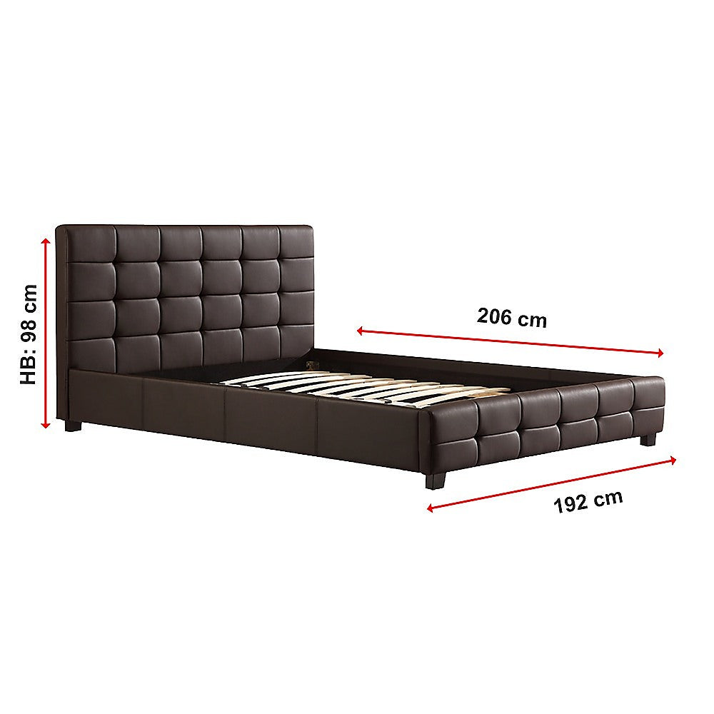 Queen PU Leather Deluxe Bed Frame Brown