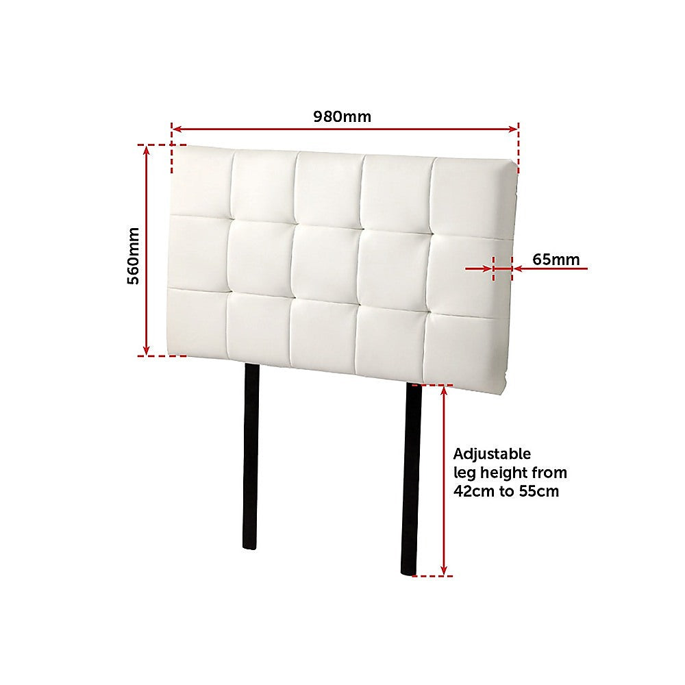 PU Leather Single Bed Deluxe Headboard Bedhead - White