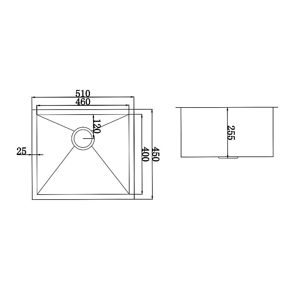 510x450mm Handmade Stainless Steel Undermount / Topmount Kitchen Laundry Sink with Waste