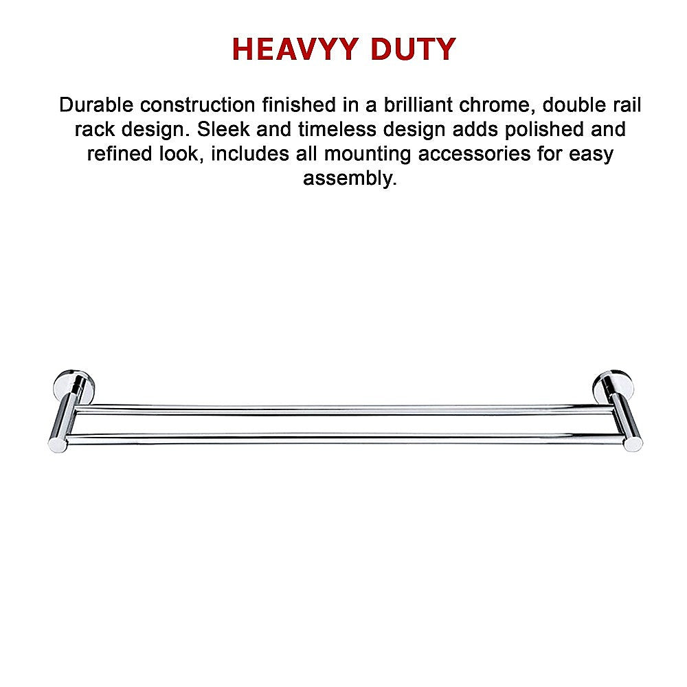 Double Classic Chrome Towel Bar Rail Bathroom