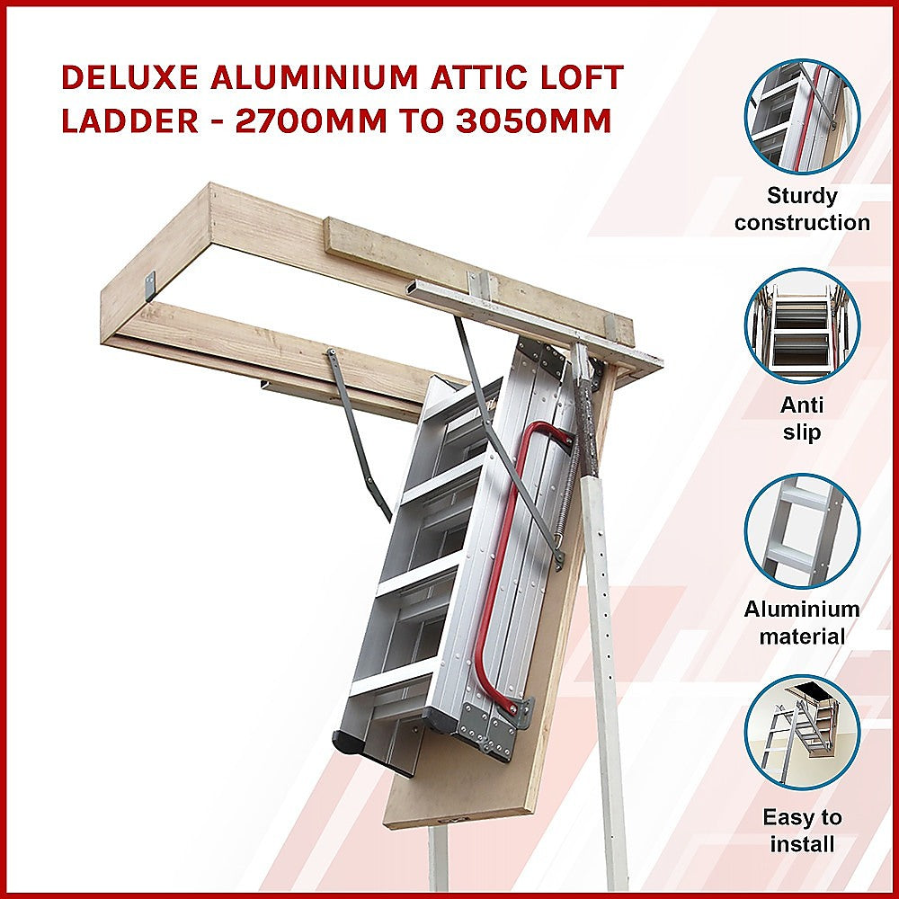 Deluxe Aluminium Attic Loft Ladder - 2700mm to 3050mm