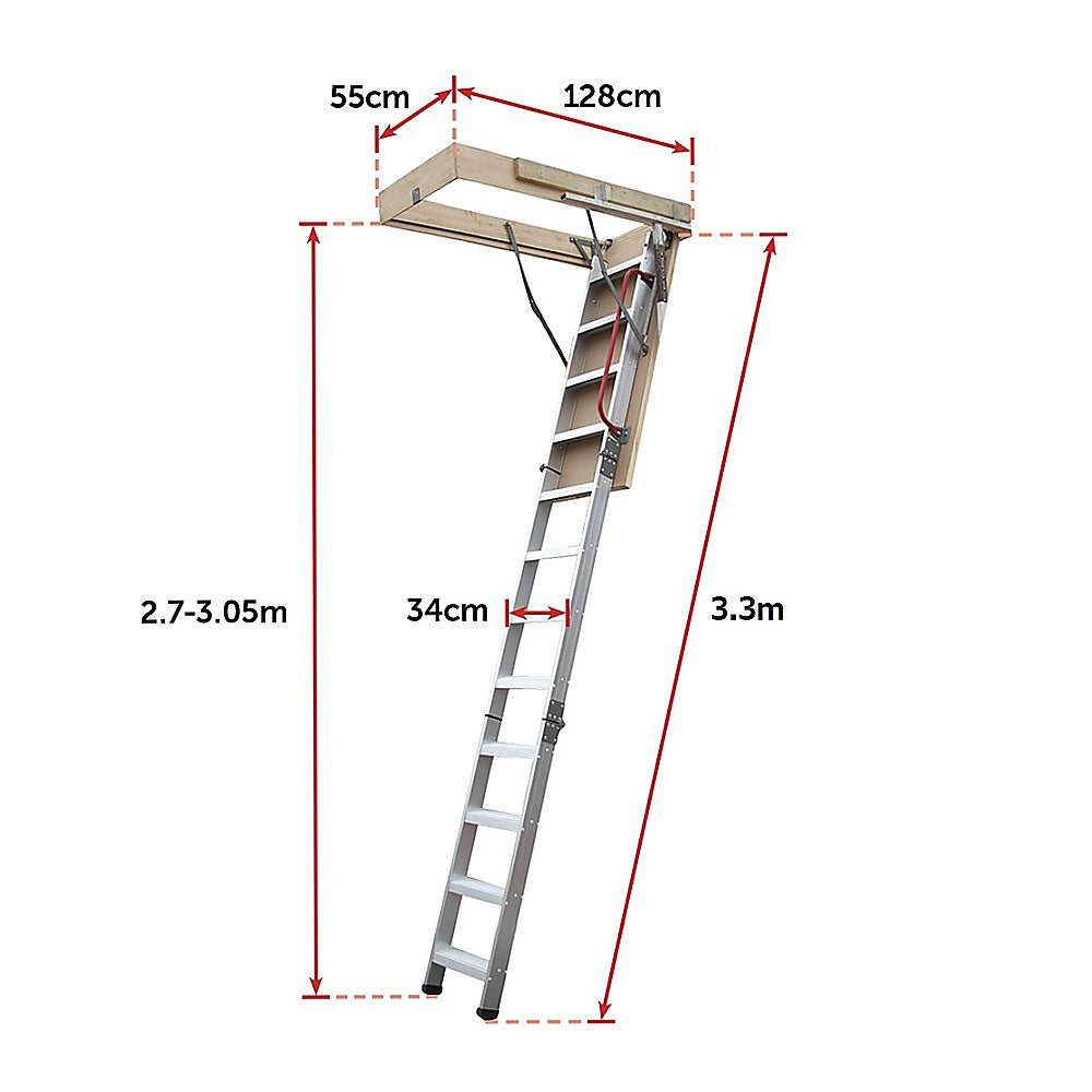 Deluxe Aluminium Attic Loft Ladder - 2700mm to 3050mm