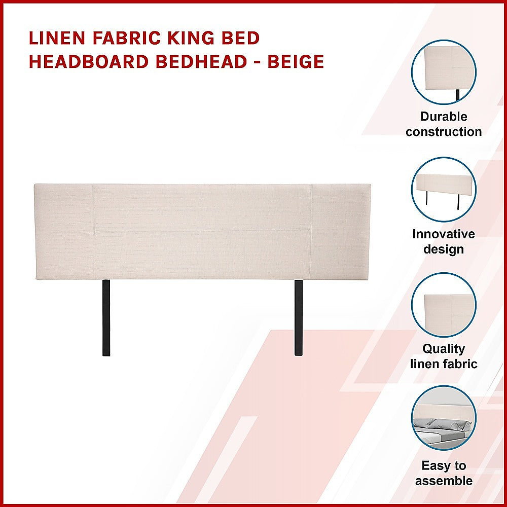 Linen Fabric King Bed Headboard Bedhead - Beige