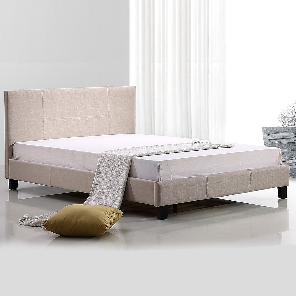 Double Linen Fabric Bed Frame Beige