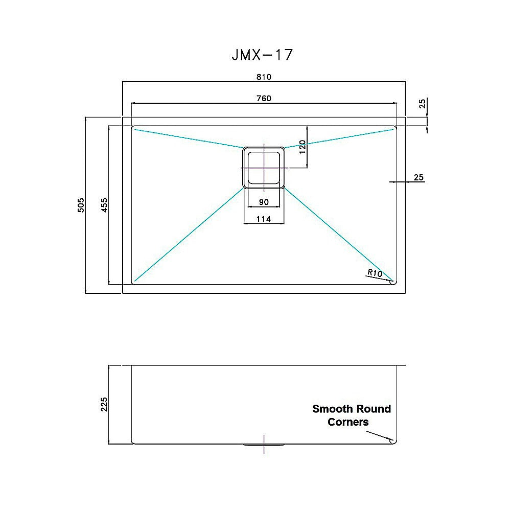 810x505mm Handmade 1.5mm Stainless Steel Undermount / Topmount Kitchen Sink with Square Waste