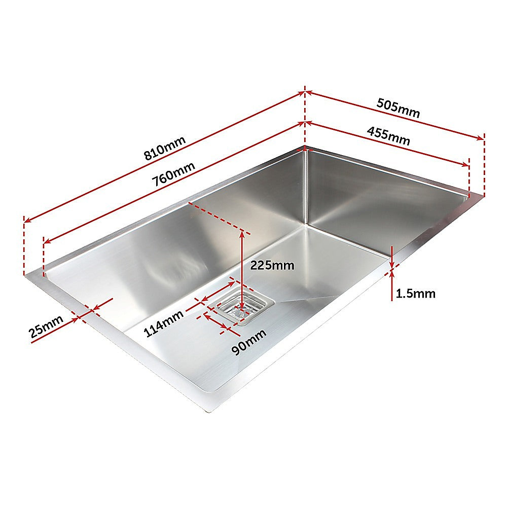 810x505mm Handmade 1.5mm Stainless Steel Undermount / Topmount Kitchen Sink with Square Waste