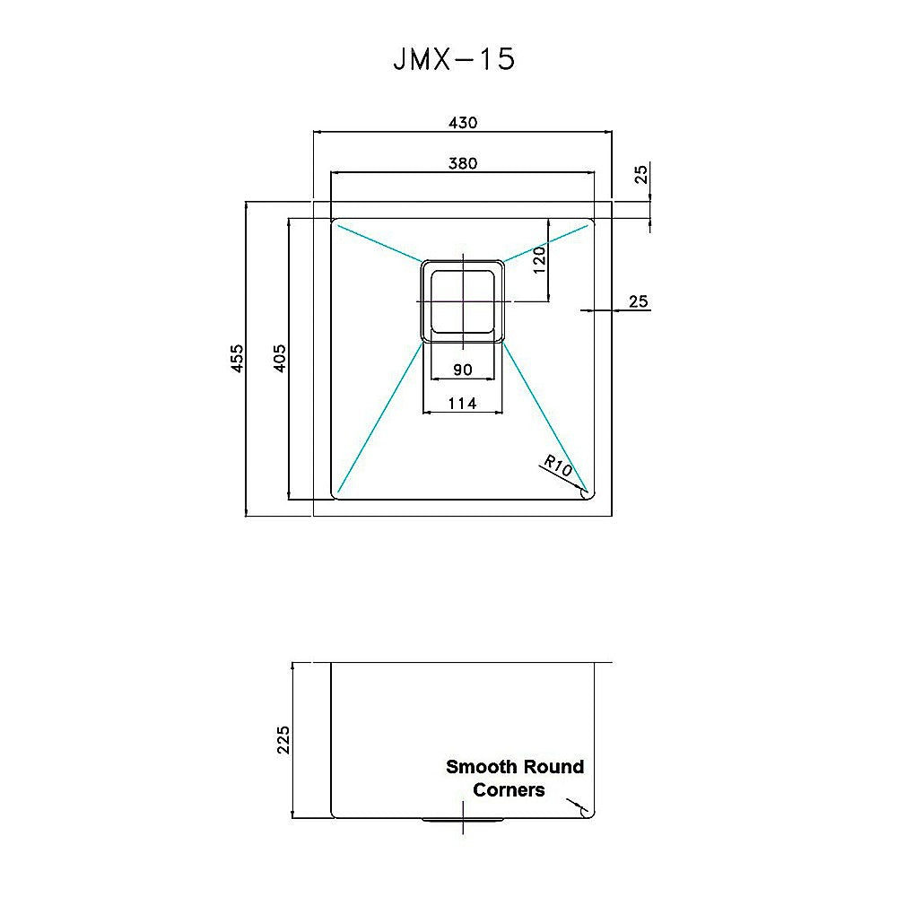 430x455mm Handmade 1.5mm Stainless Steel Undermount / Topmount Kitchen Sink with Square Waste