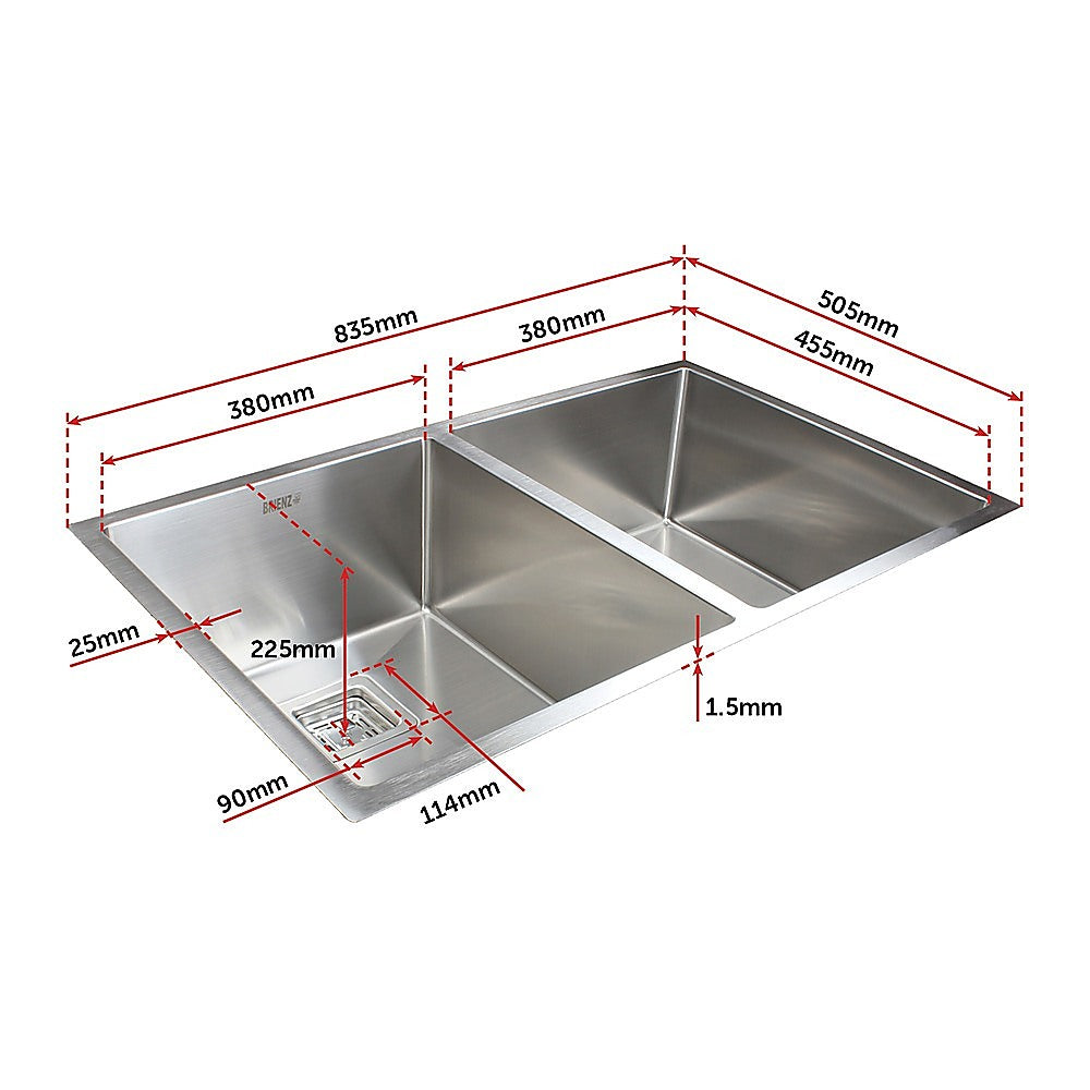 835x505mm Handmade 1.5mm Stainless Steel Undermount / Topmount Kitchen Sink with Square Waste