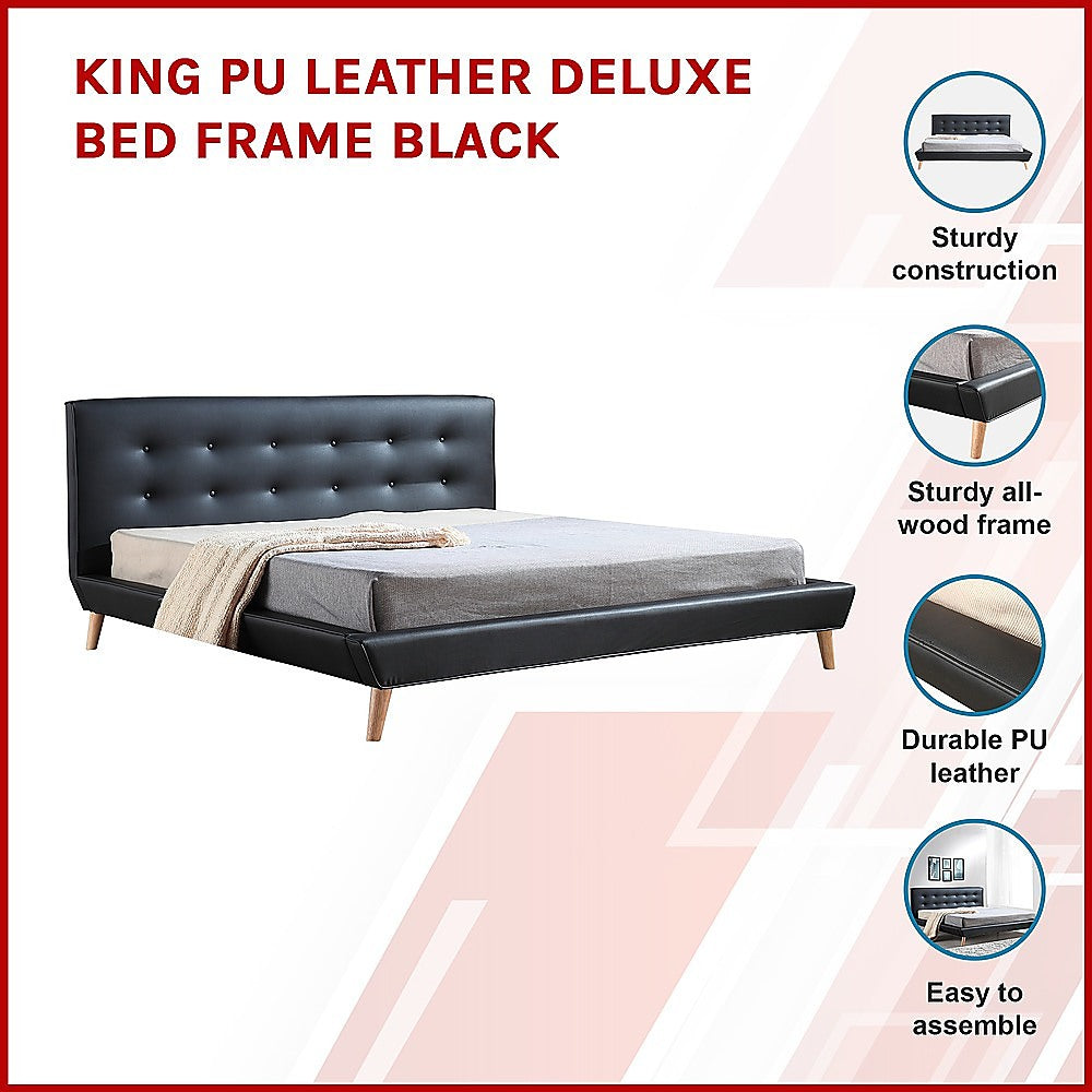 King PU Leather Deluxe Bed Frame Black