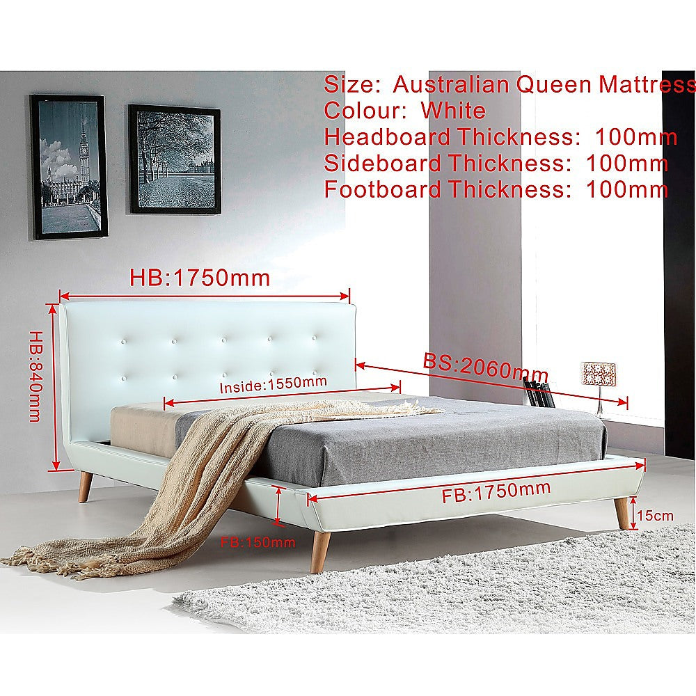 Queen PU Leather Deluxe Bed Frame White