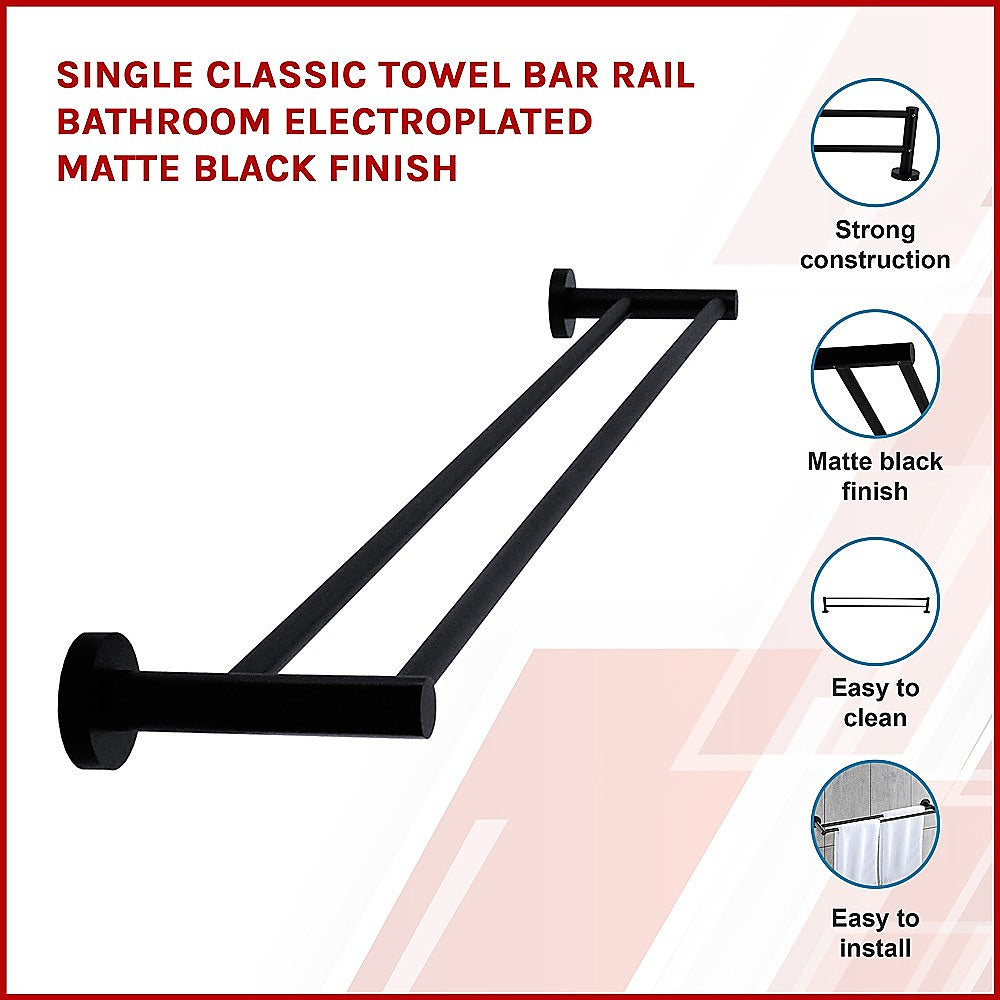 Single Classic Towel Bar Rail Bathroom Electroplated Matte Black Finish