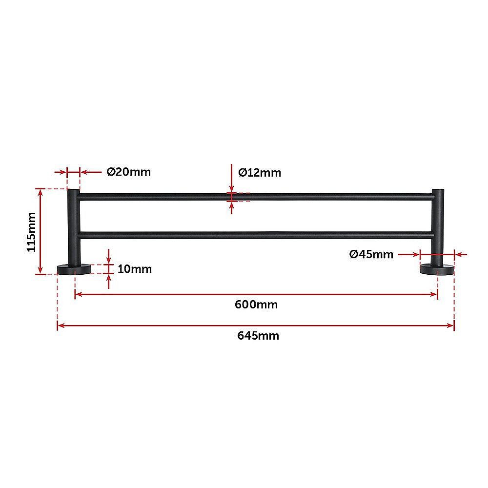 Single Classic Towel Bar Rail Bathroom Electroplated Matte Black Finish