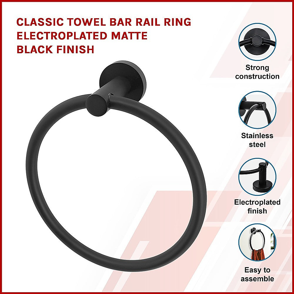 Classic Towel Bar Rail Ring Electroplated Matte Black Finish