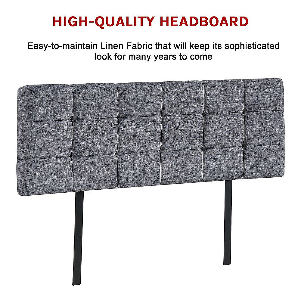 Linen Fabric Queen Bed Deluxe Headboard Bedhead - Grey