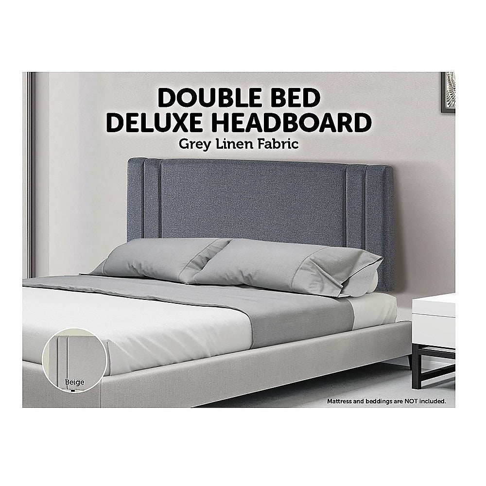 Linen Fabric Double Bed Deluxe Headboard Bedhead - Grey