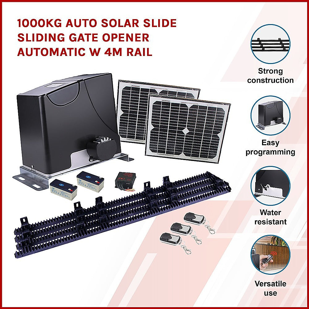 1000KG Auto Solar Slide Sliding Gate Opener Automatic w 4m Rail