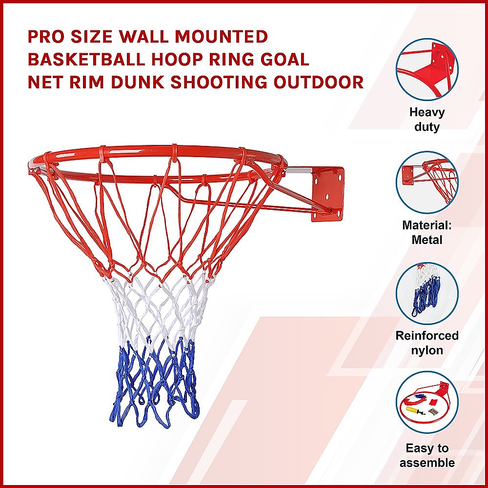 Pro Size Wall Mounted Basketball Hoop Ring Goal Net Rim Dunk Shooting Outdoor