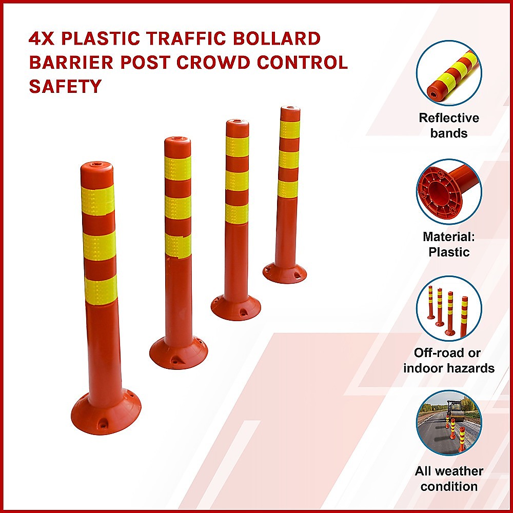 4x Plastic Traffic Bollard Barrier Post Crowd Control Safety