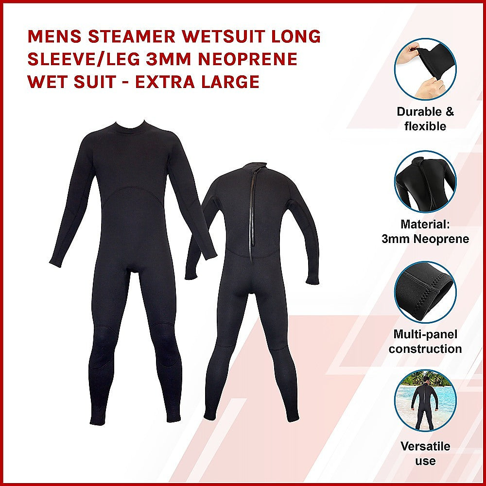 Mens Steamer Wetsuit Long Sleeve/Leg 3mm Neoprene Wet Suit - Extra Large