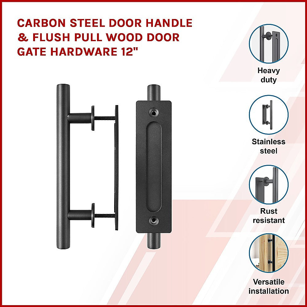 Carbon Steel Door Handle & Flush Pull Wood Door Gate Hardware 12"