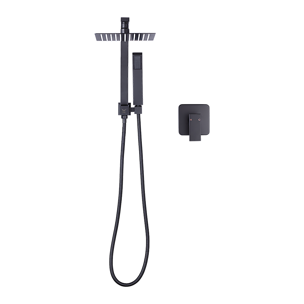 WELS 8" Rain Shower Head Set Square Dual Heads Faucet High Pressure With Mixer