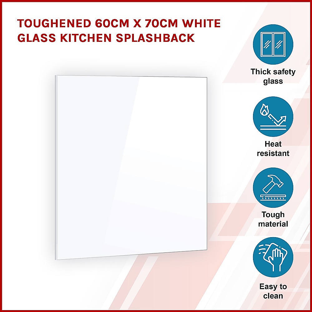 Toughened 60cm x 70cm White Glass Kitchen Splashback