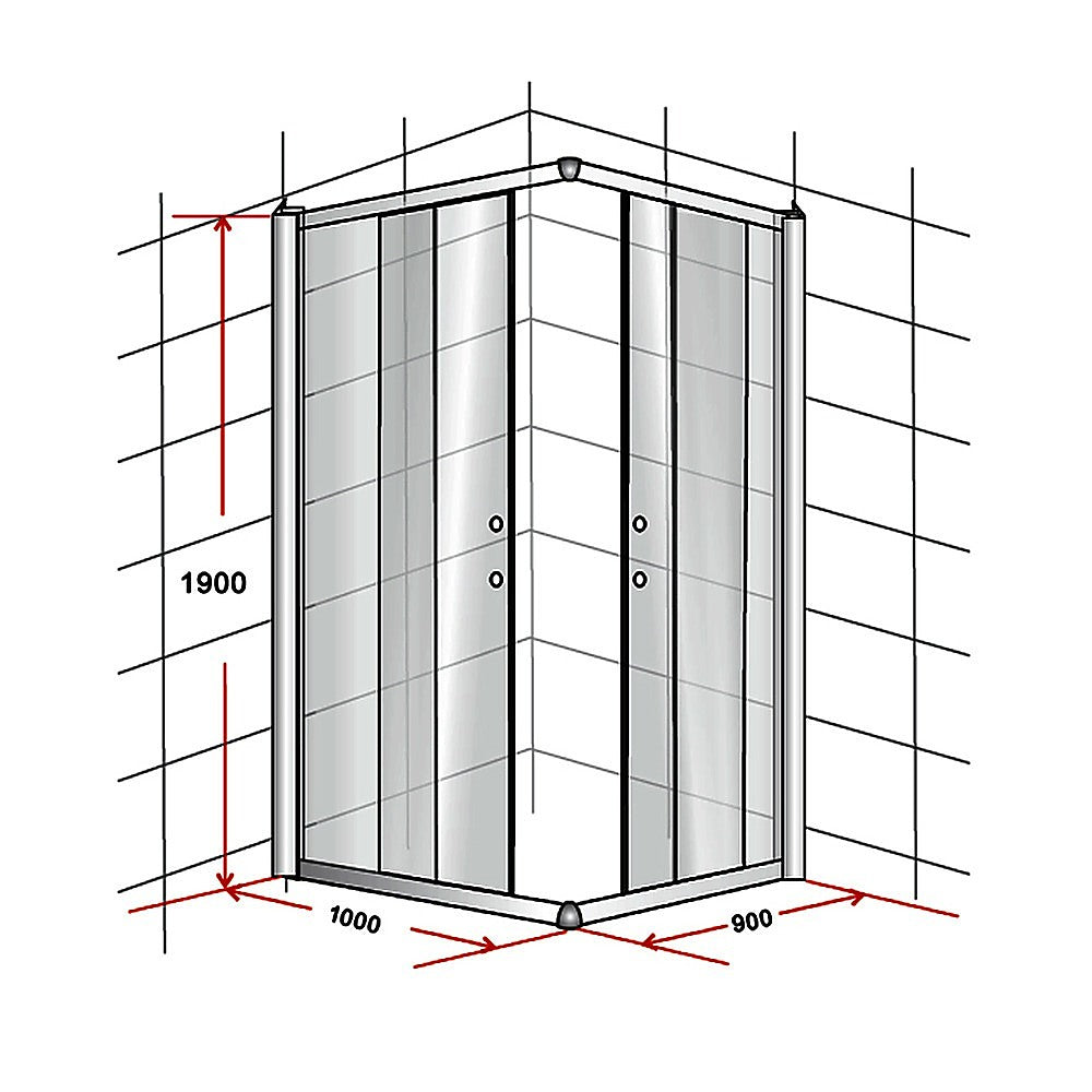 1000 x 900mm Sliding Door Nano Safety Glass Shower Screen By Della Francesca