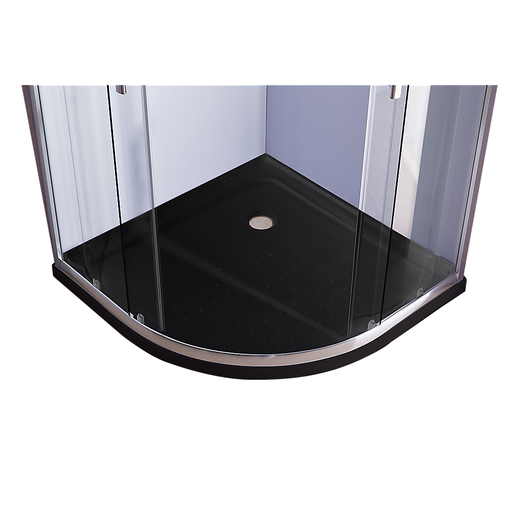 100 x 100cm Chrome Rounded Sliding 6mm Curved Shower Screen with Black Base