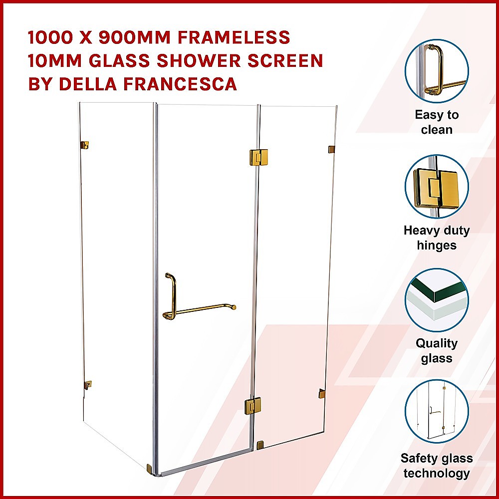 1000 x 900mm Frameless 10mm Glass Shower Screen By Della Francesca