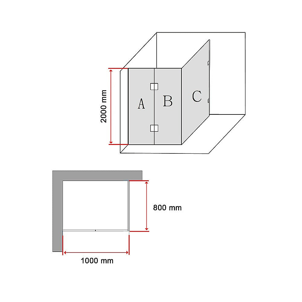 1000 x 800mm Frameless 10mm Glass Shower Screen By Della Francesca