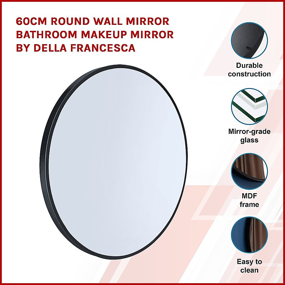 60cm Round Wall Mirror Bathroom Makeup Mirror by Della Francesca