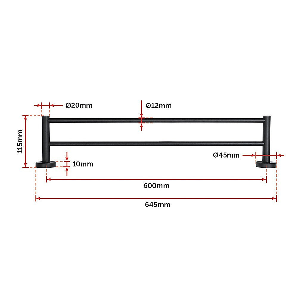 Single Classic Towel Bar Rail Bathroom Electroplated Matte Black Finish