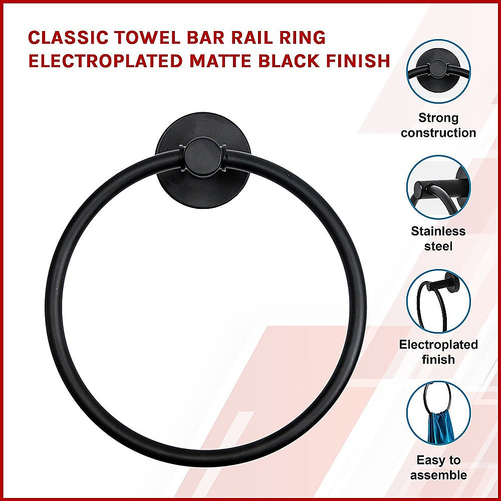 Classic Towel Bar Rail Ring Electroplated Matte Black Finish