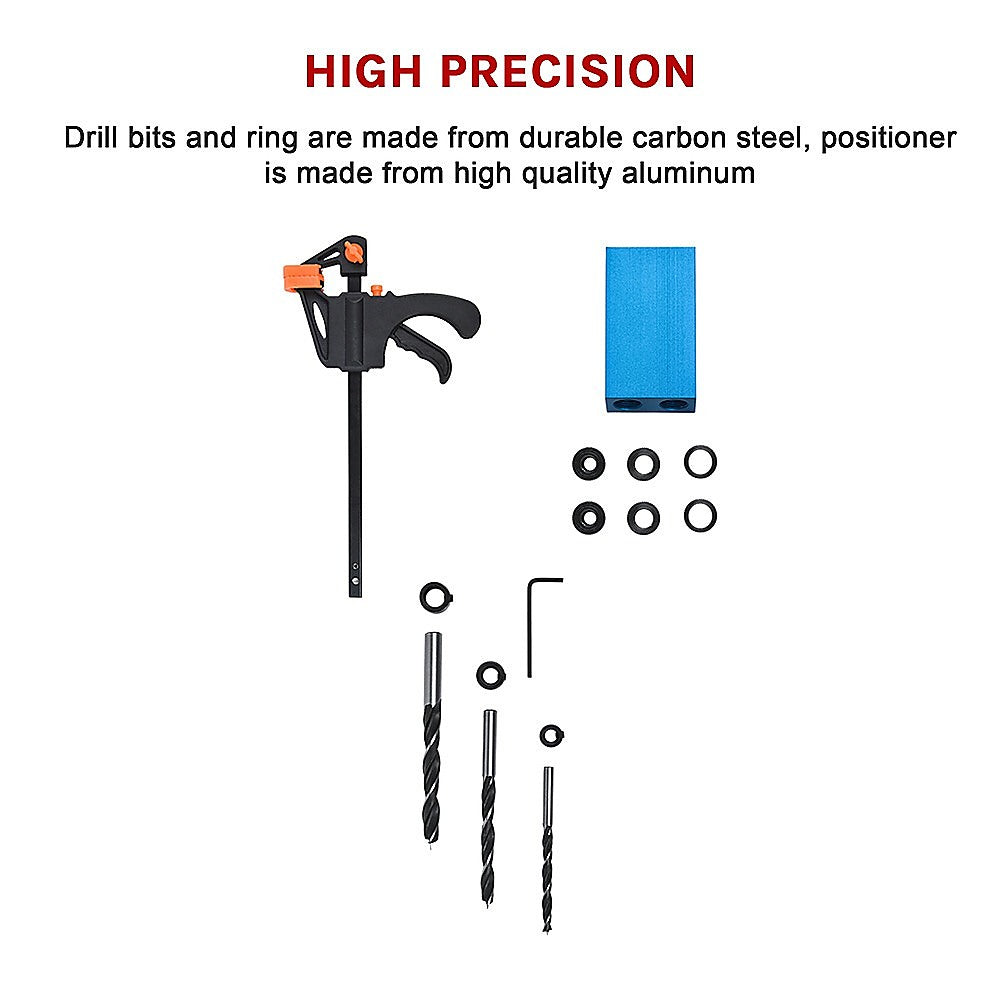 14X Pocket Hole Jig Kit Woodworking Drill Hole Locator Craft Carpenters + F Clip