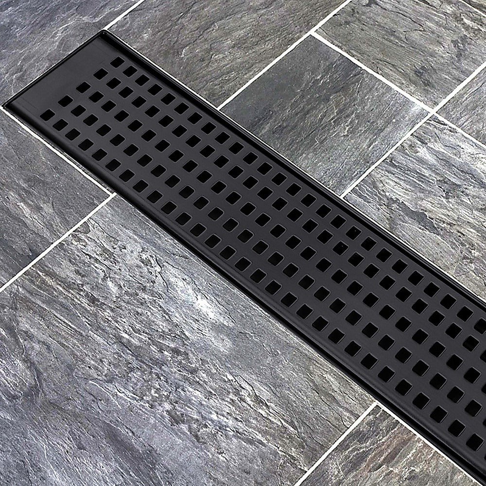 1000mm Bathroom Shower Black Grate Drain w/Centre outlet Floor Waste Square Pattern