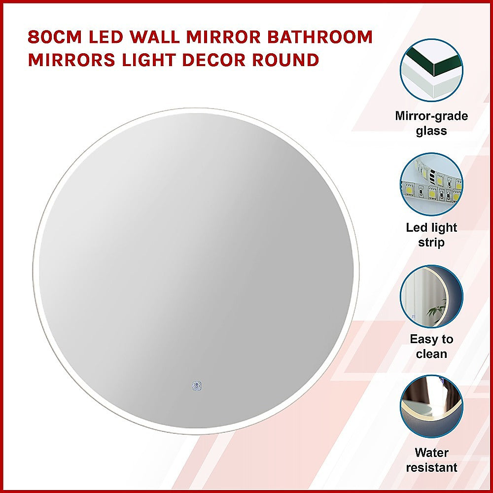 80cm LED Wall Mirror Bathroom Mirrors Light Decor Round