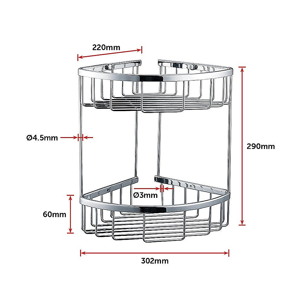 2-Tier Corner Bathroom Basket Shelf Rail Rack