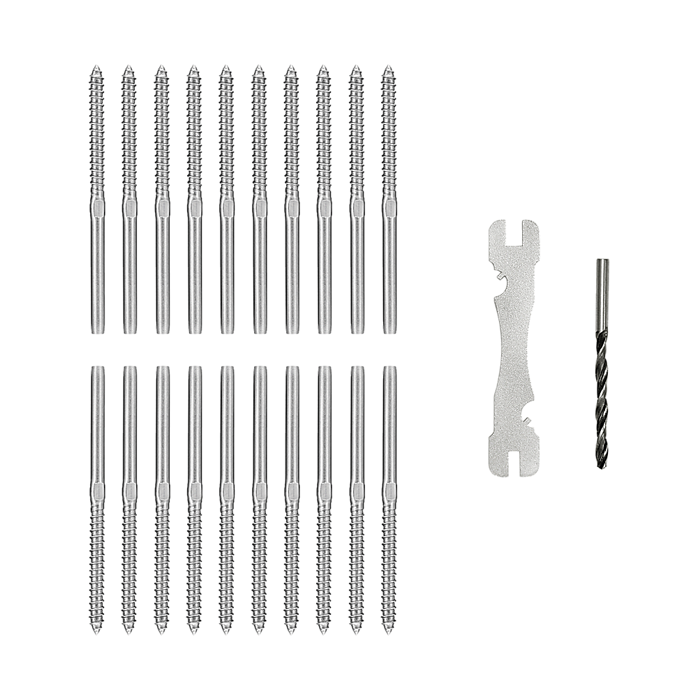 Stainless Steel DIY Rope Balustrade Kit 3.2mm Swage 2 x Lag Screw Term - 10 pack